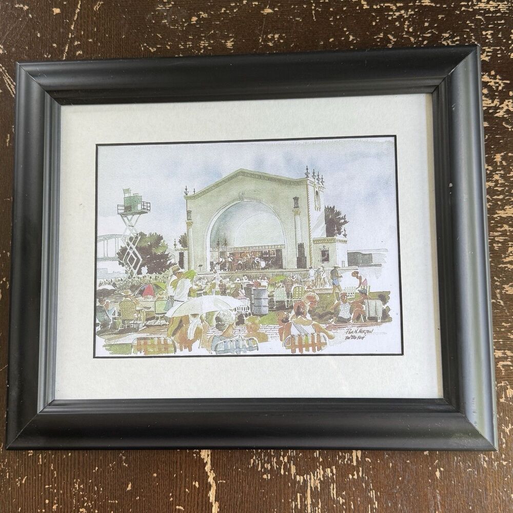 Paul Norton “The Bix Fest”Framed Art Print 12x10 Jazz Festival Scene Watercolor